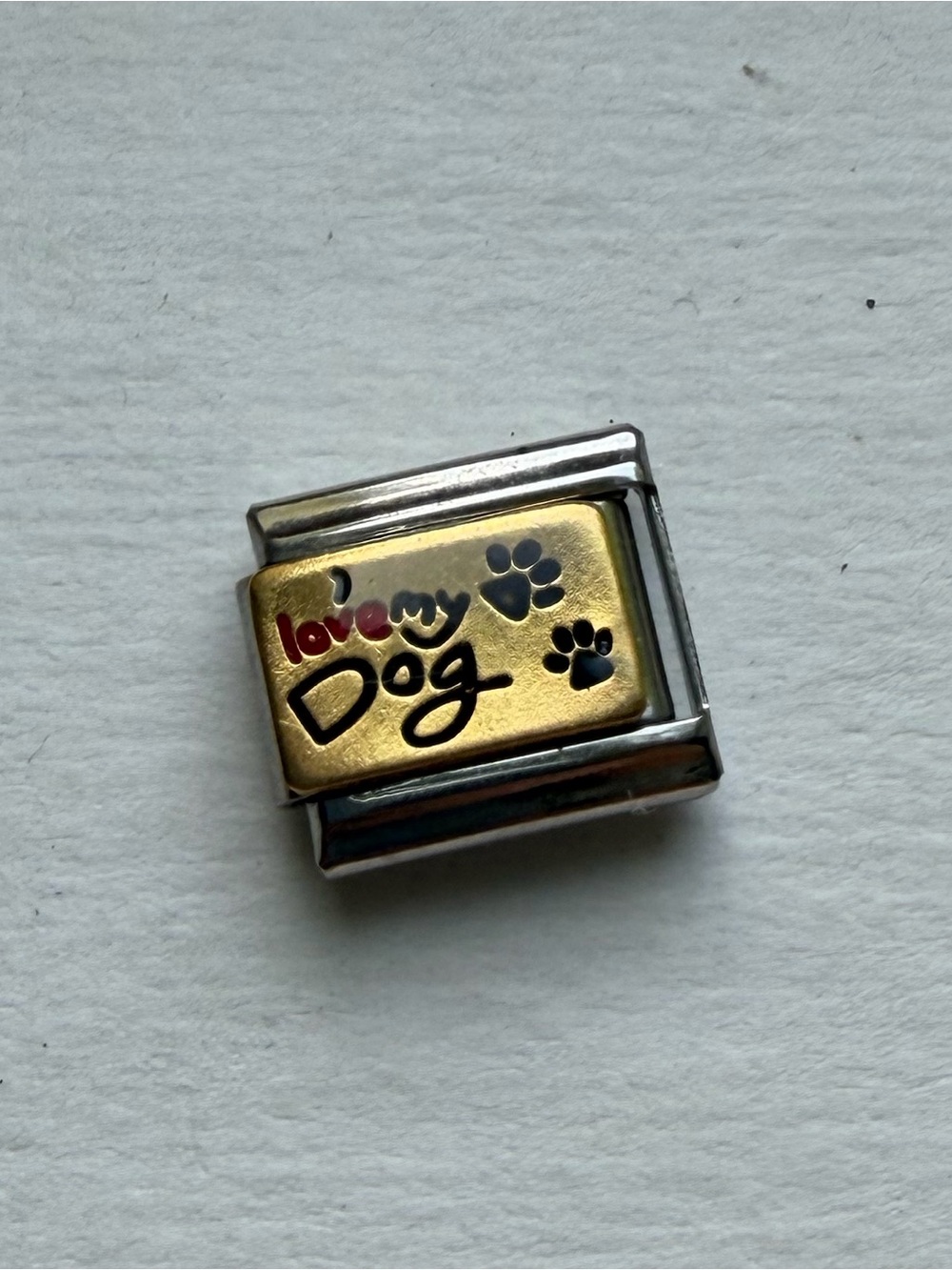Love My Dog Enamel Italian Charm - Gold & Silver